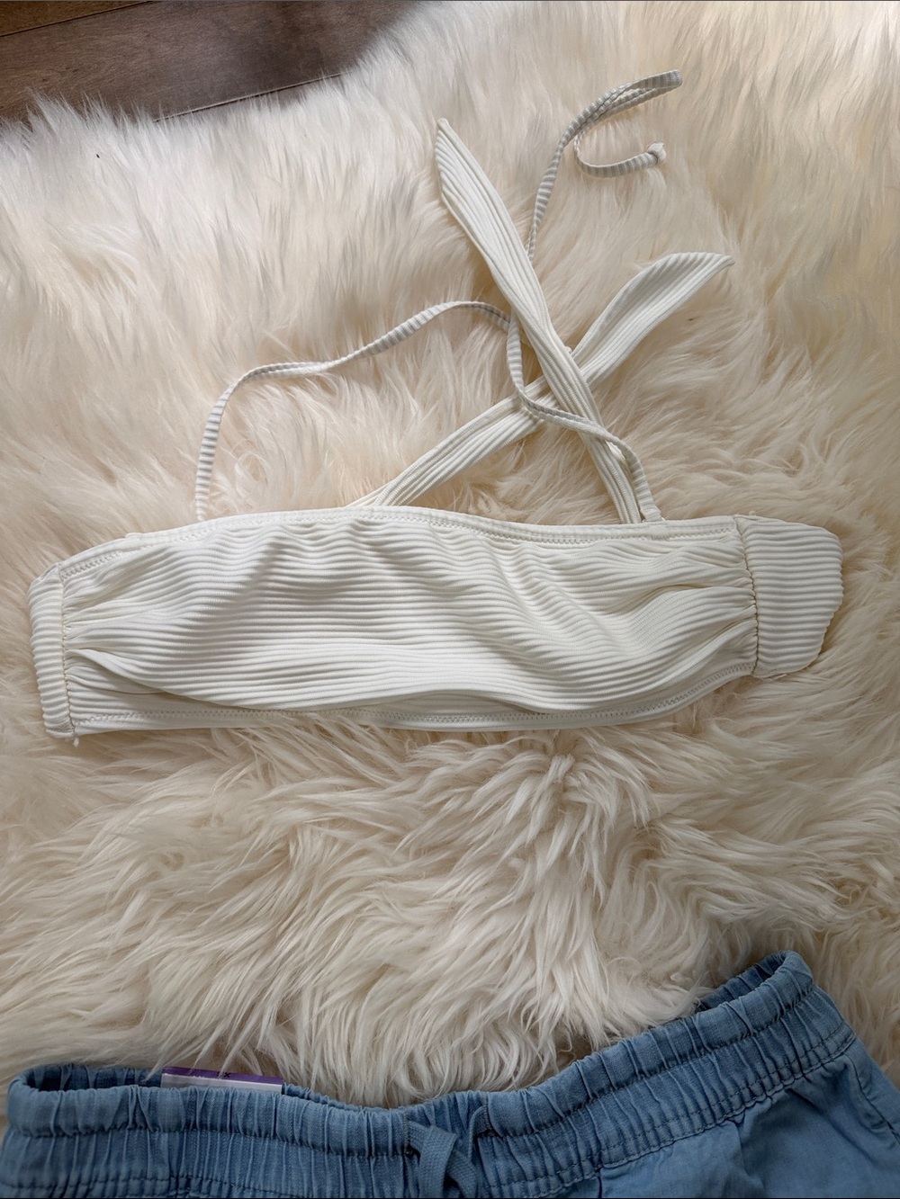 H&M White Ribbed Bandeau with Adjustable Straps